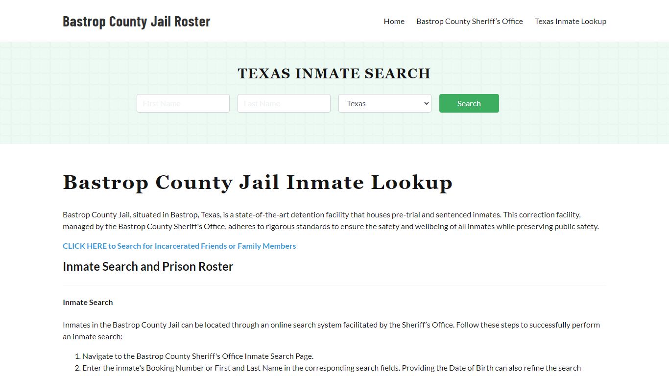 Bastrop County Jail Roster Lookup, TX, Inmate Search
